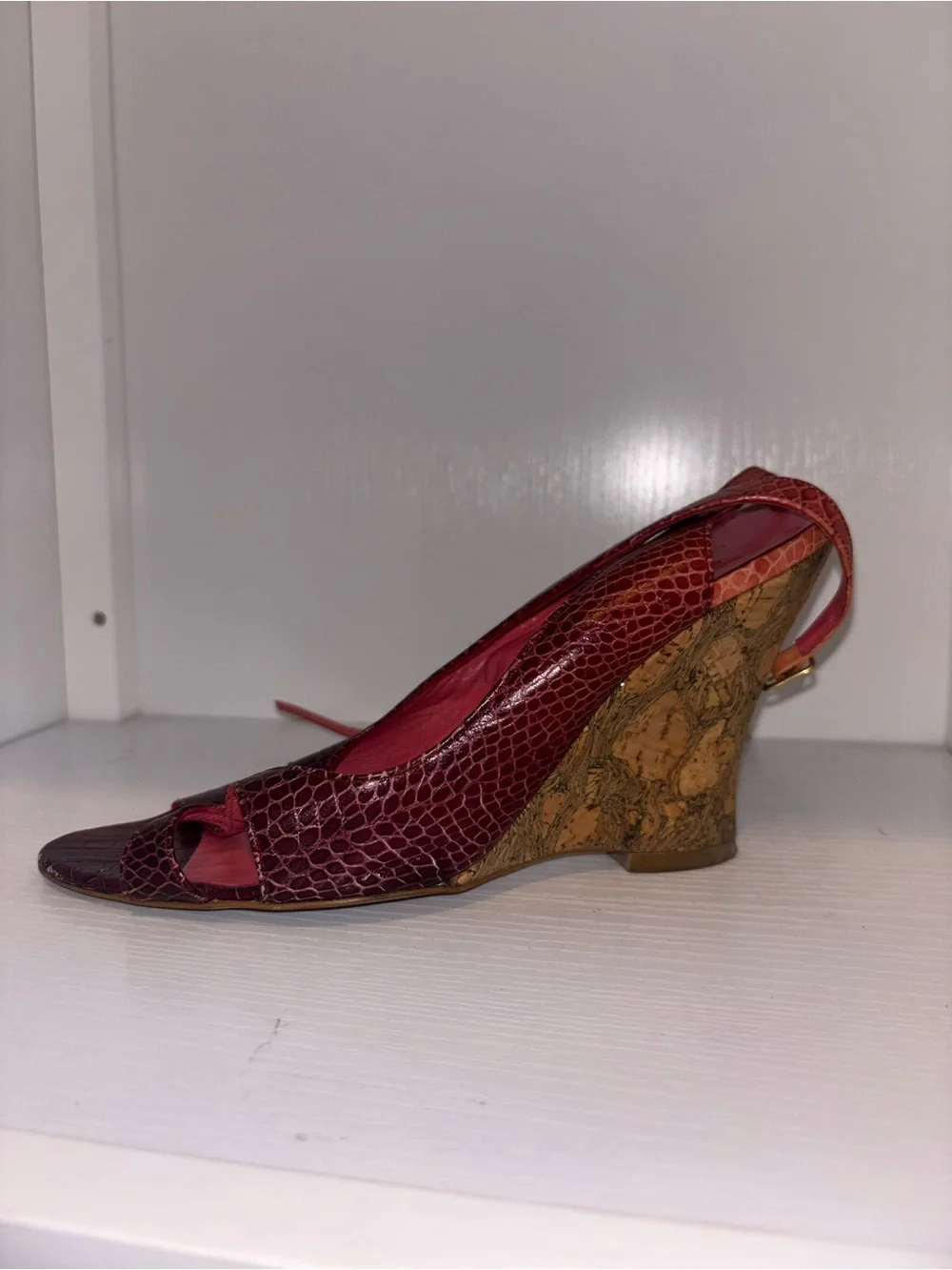 Zara Burgundy Croc-Embossed Strappy Heels